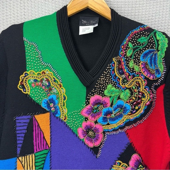 Vtg 1980’s Diane Freis 100% Merino Wool Colorful Sweater Women Sz Med Eclectic - Picture 3 of 9